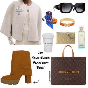 INC Brown Faux Suede Fold Over Platform Boot